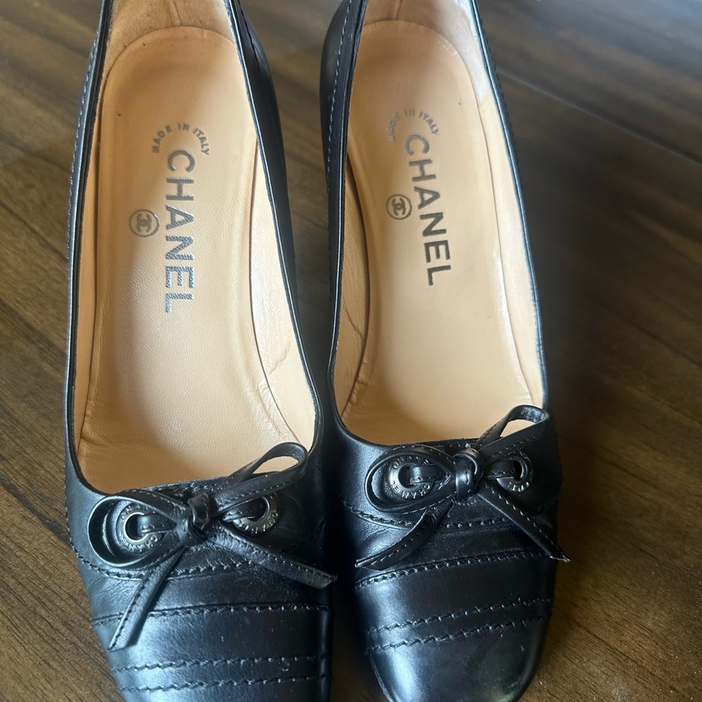Chanel Black Leather Women's Heels